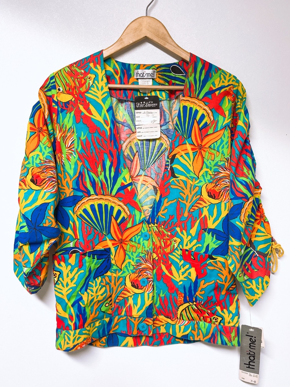 Vitage That’s Me Tropical Reef Print With Seashells Coral Jacket Women’s 7/8 - Picture 2 of 8